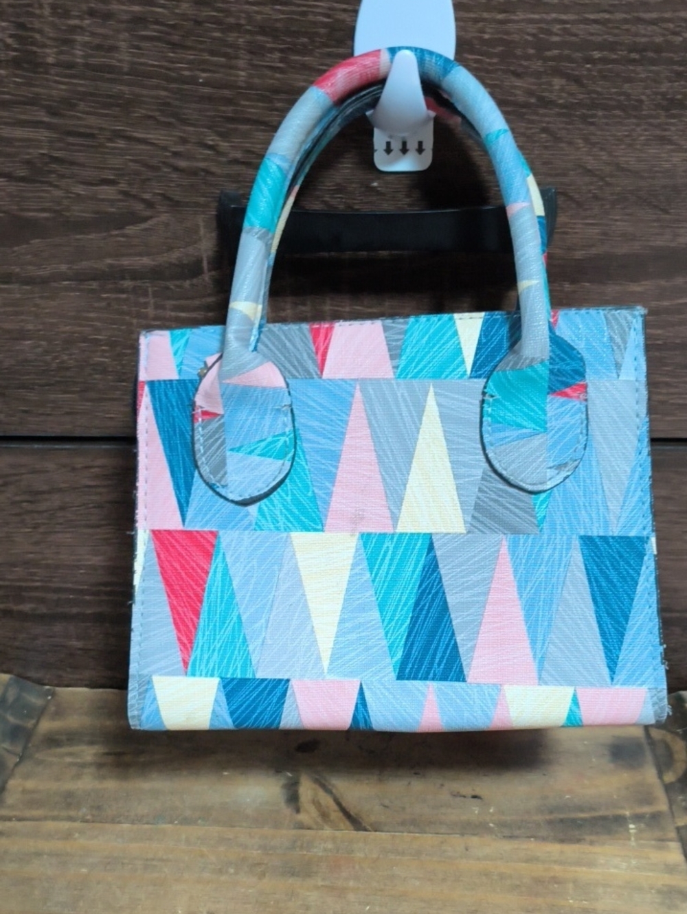 Multicolor Geometric Mini Tote Bag - Blue & Pink